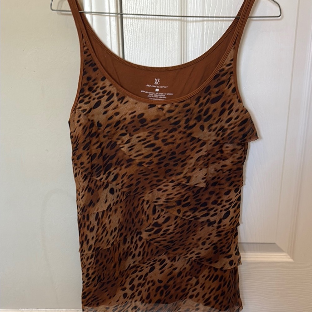 New York & Company Fitted Leopard Print Tank Top